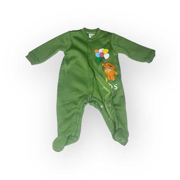 new Samara ܫ Footed Onesie Playsuit Teddy Bear Balloon Appliqué ܫ Sage Green 6MO - Picture 13 of 16